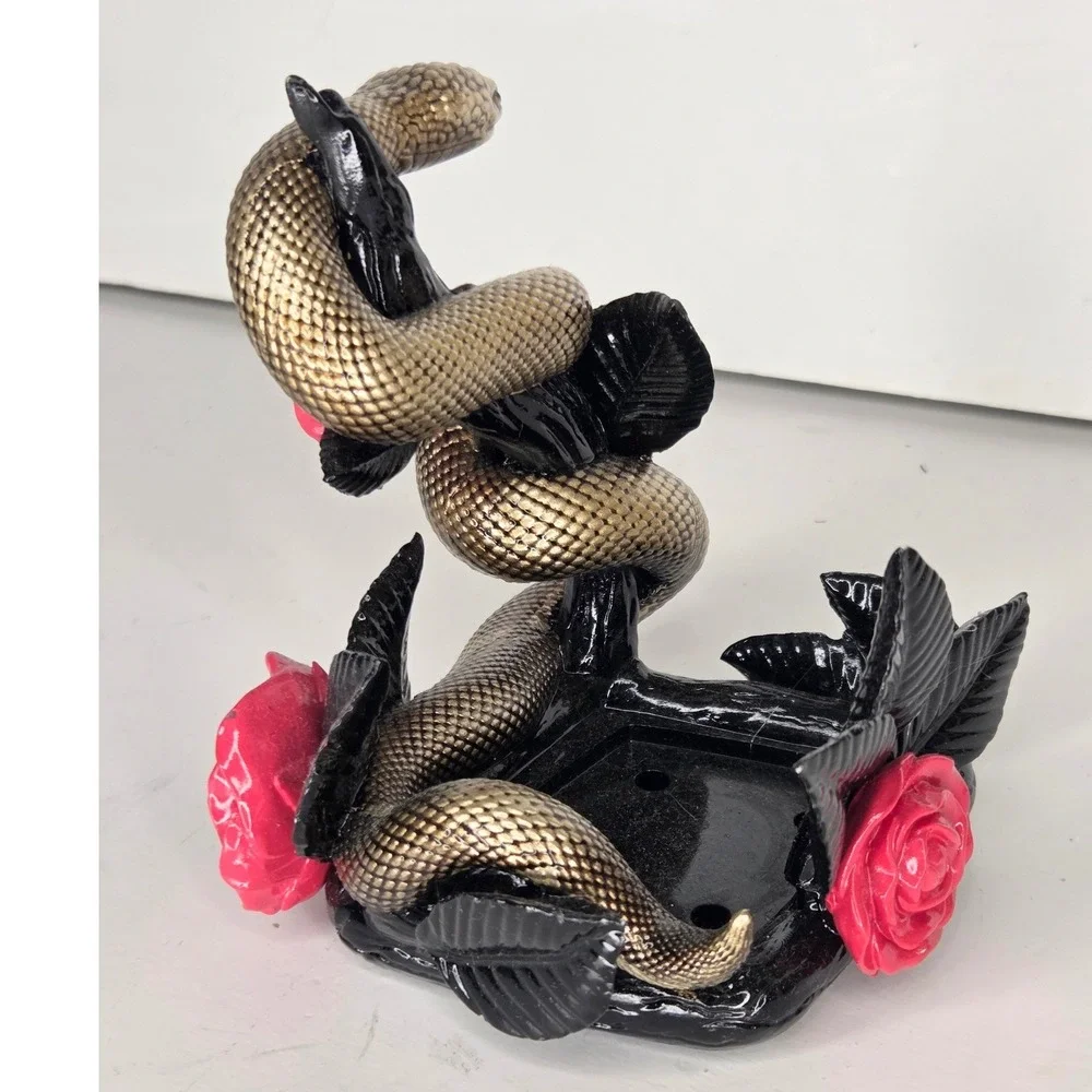 Bath & Body Works Snake and Roses Foaming Soap Holder Gold Serpent Red Flowers